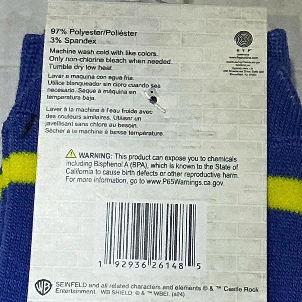 Seinfeld Novelty Crew Socks Nostalgic TV Show Unisex Women 7-13 Men 6-12 New NWT